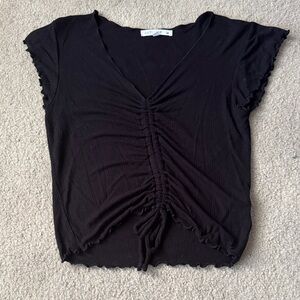 Astr Black Gathered Short Sleeve Top